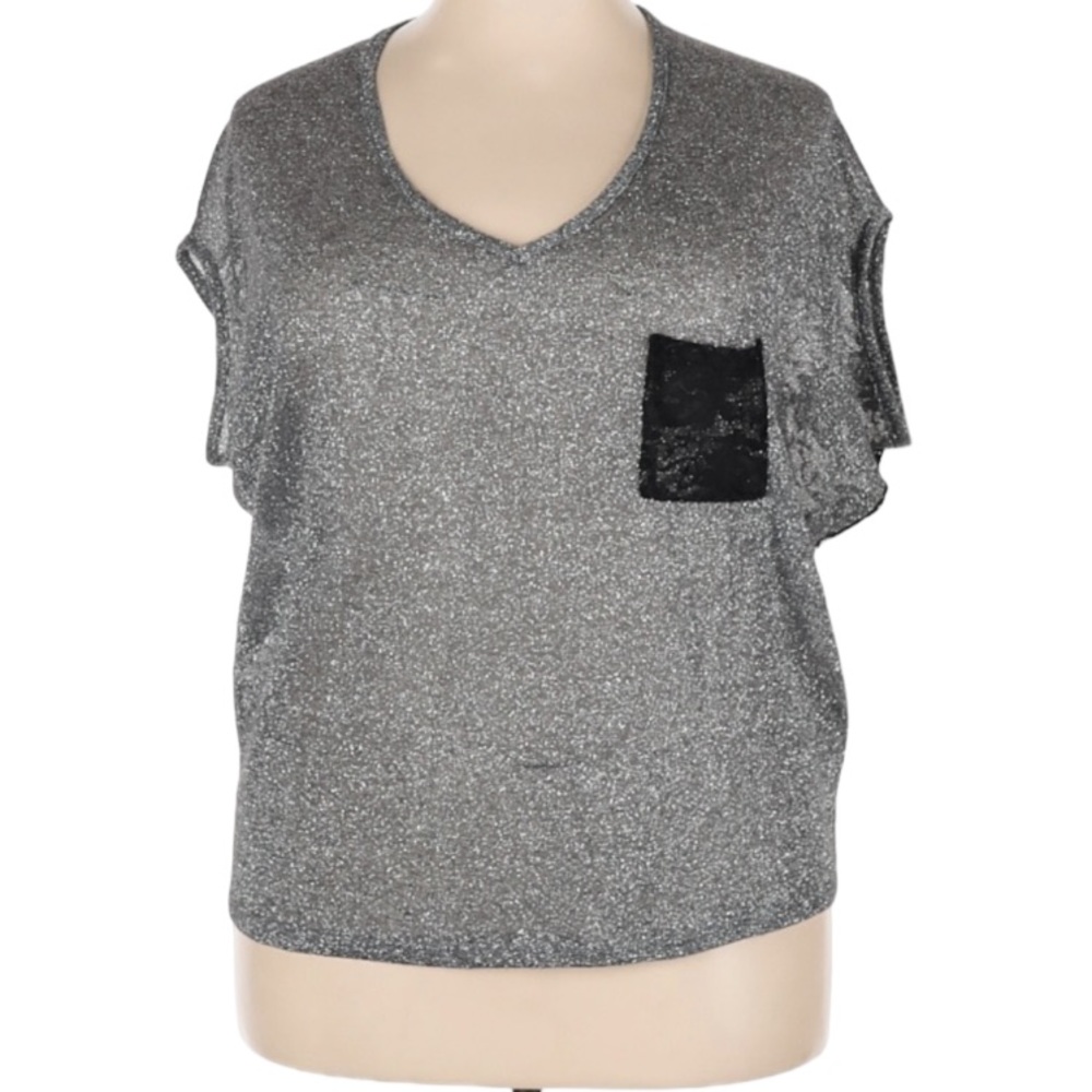 Blu Planet Metallic Silver With Black Lace Back Top Size 3X